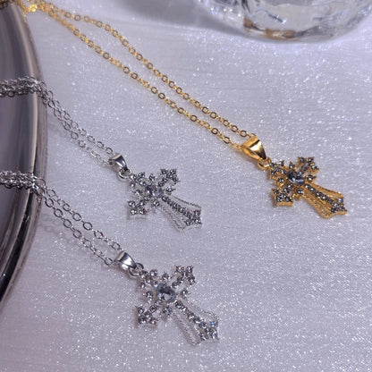 Gothic Big Zircon Cross Necklace Unisex Y2K Irregular Goth Large Cross Pendant Necklaces  for Men Women Couple Necklace Jewelry