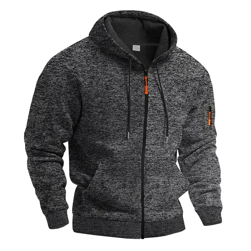 Heavy fleece men's jacket winter retro tooling pocket hooded zipper sports sweater men