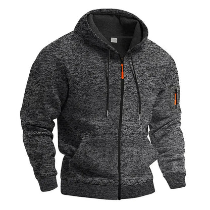 Heavy fleece men's jacket winter retro tooling pocket hooded zipper sports sweater men