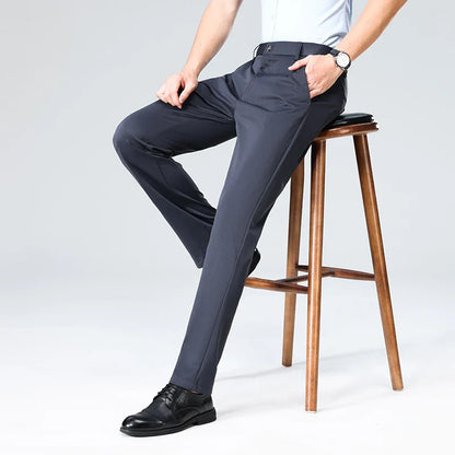 2026 Mens Regular Fit Dress Pants Casual Business Flat Front Trouser Male Wrinkle Free Comfort Stretch Pants