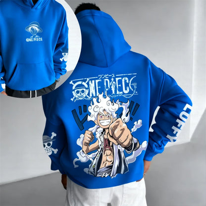 Autumn/Winter Japanese Hot Blood Anime Classic Luffy 5th Grade Hoodie for Men and Women, Casual and Comfortable Top