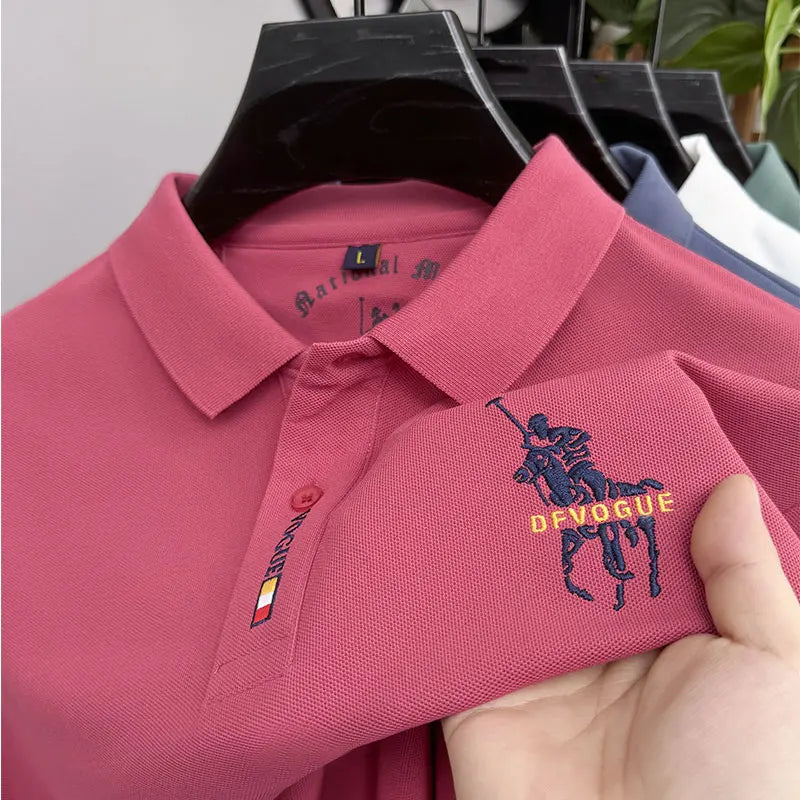 Popular Men's Spring and Autumn Horse Logo Trendy Brand Temperament Fashionable Outdoor Sports Top Long Sleeved Polo Shirt