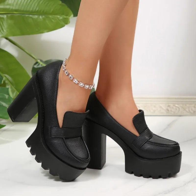 New 2026 Large Size Versatile Comfortable Thick Heel Mary Janes Fashionable High Heel Single Shoes for Women Round Toe Rubber So
