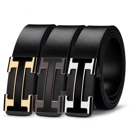 New men's belt letter buckle tide wide fashion casual Joker business belts.
