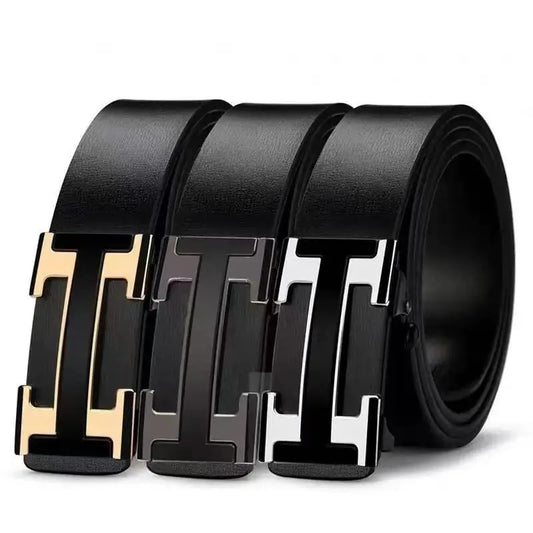 New men's belt letter buckle tide wide fashion casual Joker business belts.