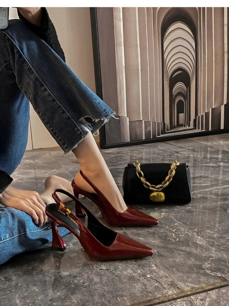 Women's Pumps Sexy Pointe High Heels Sandals Fashion Patent Leather High Heels Elegant Temperament High Heeled Sandals for Women