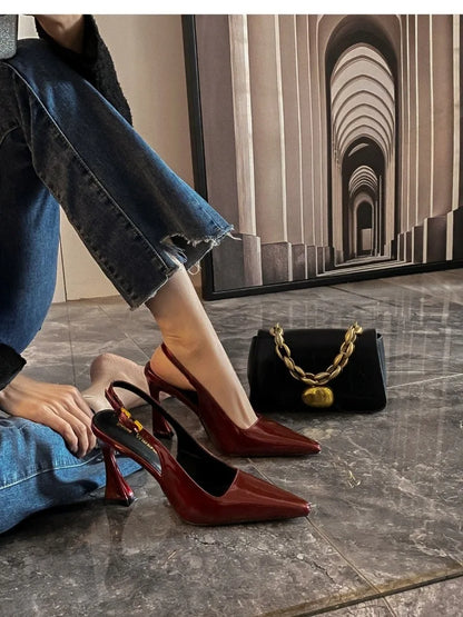 Women's Pumps Sexy Pointe High Heels Sandals Fashion Patent Leather High Heels Elegant Temperament High Heeled Sandals for Women