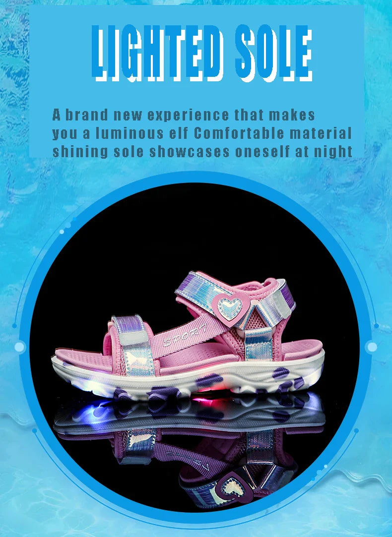 Princess Girls' LED Sandals Children's Toddler Sports Beach Pink blue Girls' Soft Shining Shoes Outdoor Soft  Anti-Slip LED Shoe