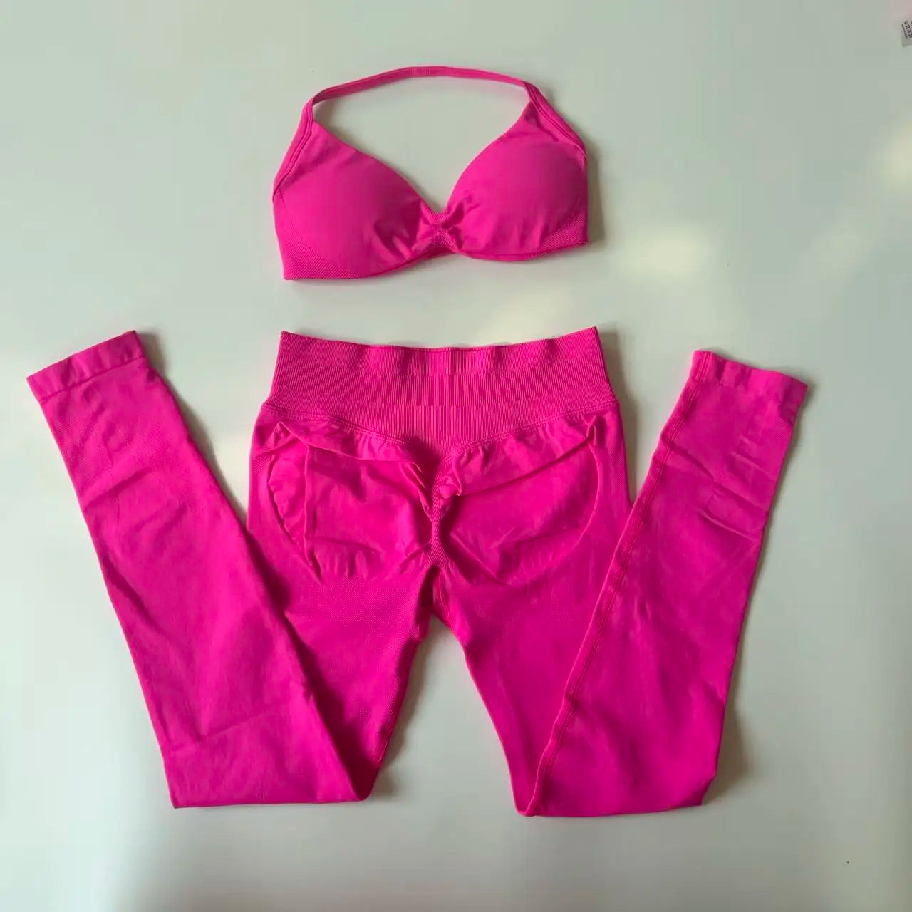 2pcs Seamless Yoga Set Women Yoga Scrunch Leggings Set Strappy Halter Sports Bra Fitness Gym Clothing Workout Set
