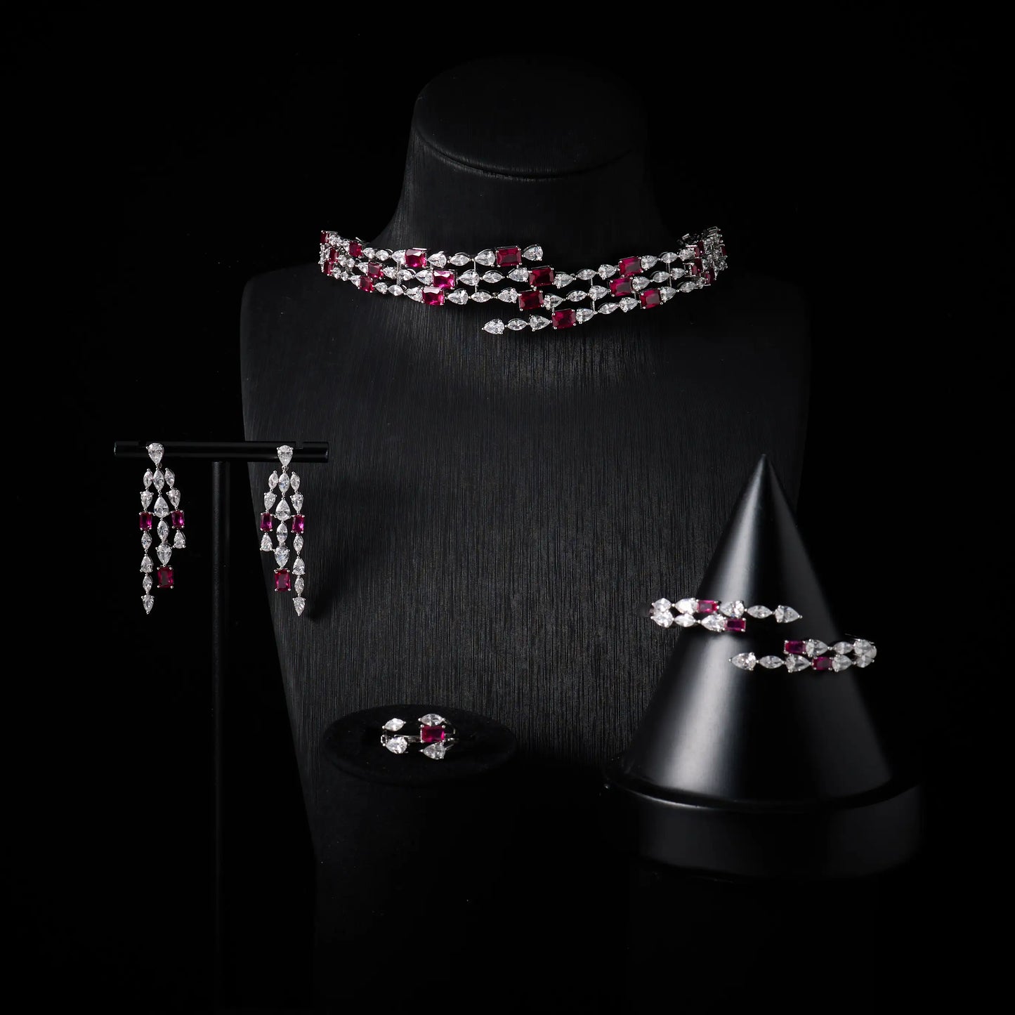Choker Necklace Sets for Women Cubic Zirconia Choker Jewellery Set Dubai Saudi Party Engagement Accessory Bridal