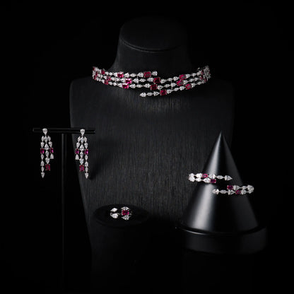 Choker Necklace Sets for Women Cubic Zirconia Choker Jewellery Set Dubai Saudi Party Engagement Accessory Bridal
