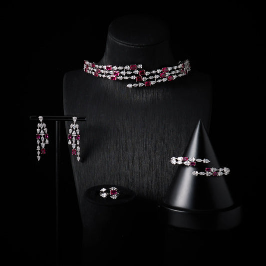Choker Necklace Sets for Women Cubic Zirconia Choker Jewellery Set Dubai Saudi Party Engagement Accessory Bridal