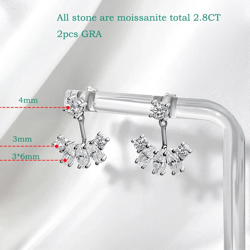 GRA Certified All Moissanite Drop Earrings for Women Detachable Earcuff Party Jewelry Pure 925 Silver Stud Earring 2 Use