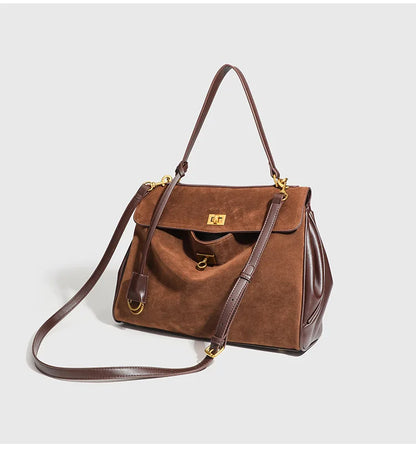 New Split Cow Leather Women's Faux Suede Bag Autumn Winter Underarm Bag for Lady Shoulder Crossbody Bag