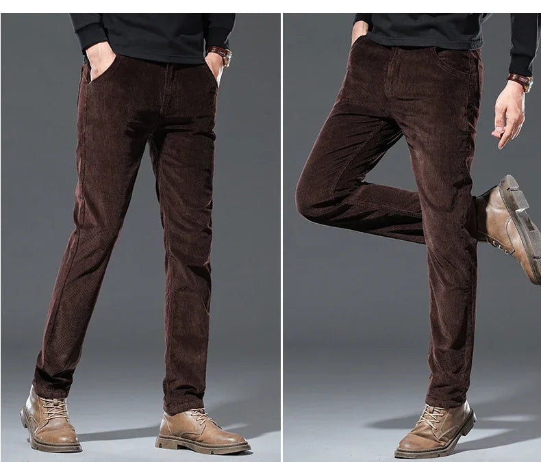 Winter Men's Fleece Corduroy Pants Warm Classic Casual Business Plush Thickened Business Trousers Male Brand Clothing
