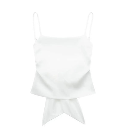 Women Summer Back Bow Solid Satin Backless Sling Crop Top Chic Female Sexy Clothing Streetwear Camis Mujer 2024 Fashion
