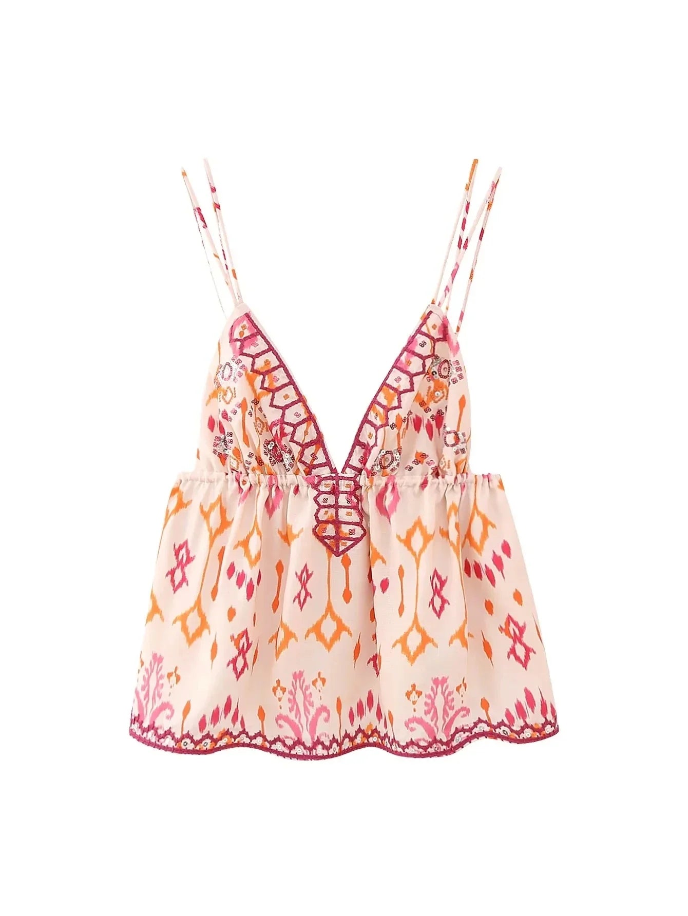 Autumn Printed Suspender Tank Tops for Women Casual Sleeveless V-Neck Cropped Blouse Vacation Chic Ladies Streetwear