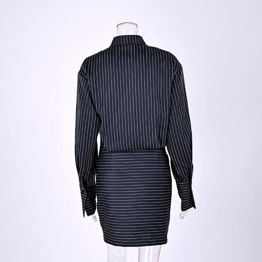 Elegant High Waist Stripe Shirt Dress Women 2025 Street Chic Long Sleeve Slim Dresses Female Office Single Breasted  Dress