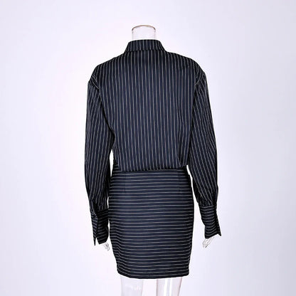 Elegant High Waist Stripe Shirt Dress Women 2025 Street Chic Long Sleeve Slim Dresses Female Office Single Breasted  Dress