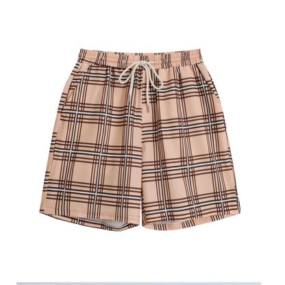 Men's Summer Elastic Digital Print Plaid Beach Board Shorts Men Checkered Beach Short Pants for Vacation