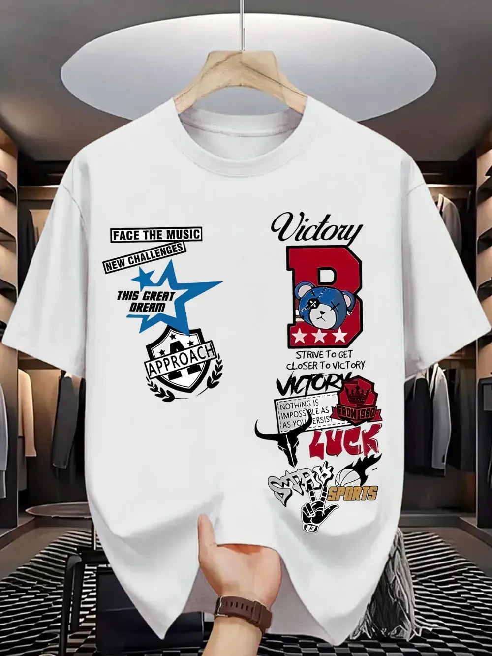 New Men's Summer Personalized Letter Graffiti Printed Comfortable and Breathable Round Neck T-shirt Outdoor Street Top