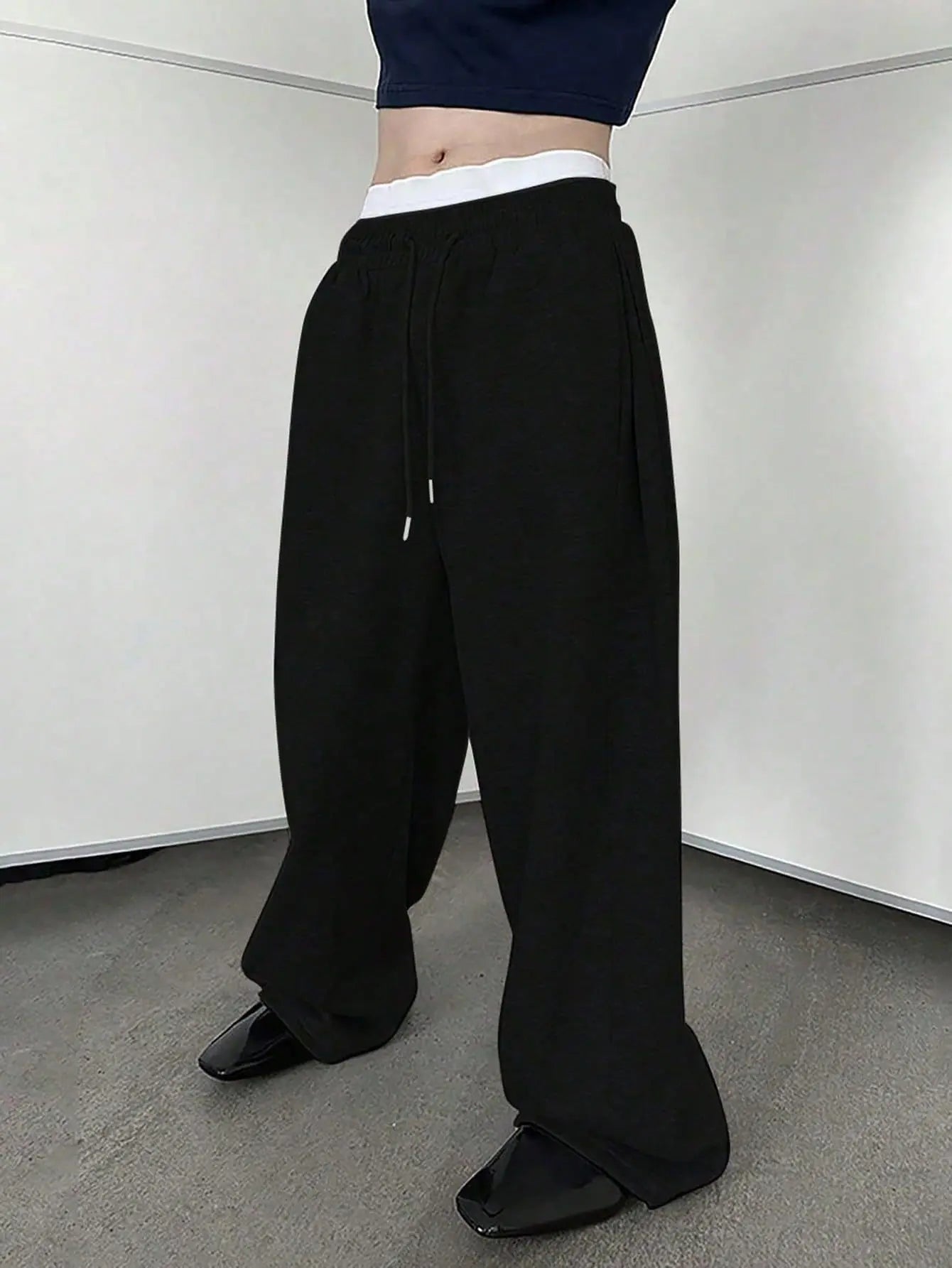 2025 men's wide leg sweatpants, European and American men's and women's sweatpants, waist drawstring straight leg loose casual s