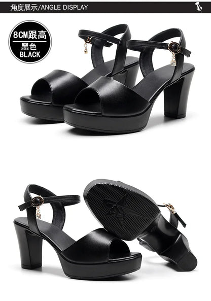 Size 32-43 2024 Genuine Leather Fashion Fish Mouth Women'S High Heel Summer Shoes Dress Sandals Female Woman Sandals Platform