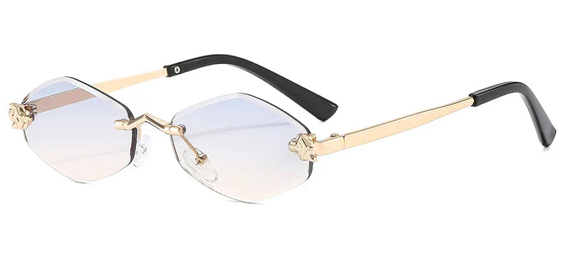Luxury Polygon Sunglasses for Women Hipster Irregular Rimless Sunglasses Ladies Small Metal Frame Vintage Rhombus Eyewear Brown