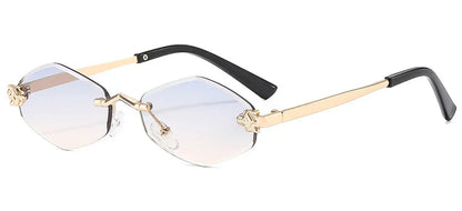 Luxury Polygon Sunglasses for Women Hipster Irregular Rimless Sunglasses Ladies Small Metal Frame Vintage Rhombus Eyewear Brown