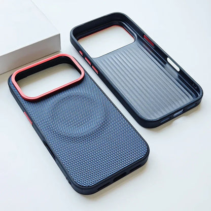 For iPhone 17 Pro Max 17 Air Case Luxury Magnetic Soft TPU+Nylon Woven Leather Back Anti-Fingerprint Cover for iPhone17