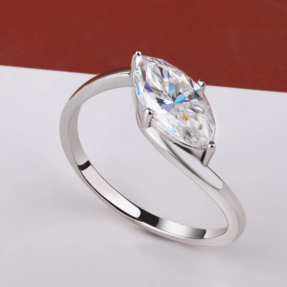 1/2CT Marquise Moissanite Ring S925 Silver 18K Gold Plated for Women Men Solitaire Wedding Band Gift Fine Jewelry with GRA
