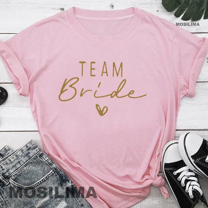 Women Cotton T Shirt Team Bride Bachelorette Party Shower Hen Party Bridesmaid Print T-Shirt 2024 Girls Wedding Female Tops