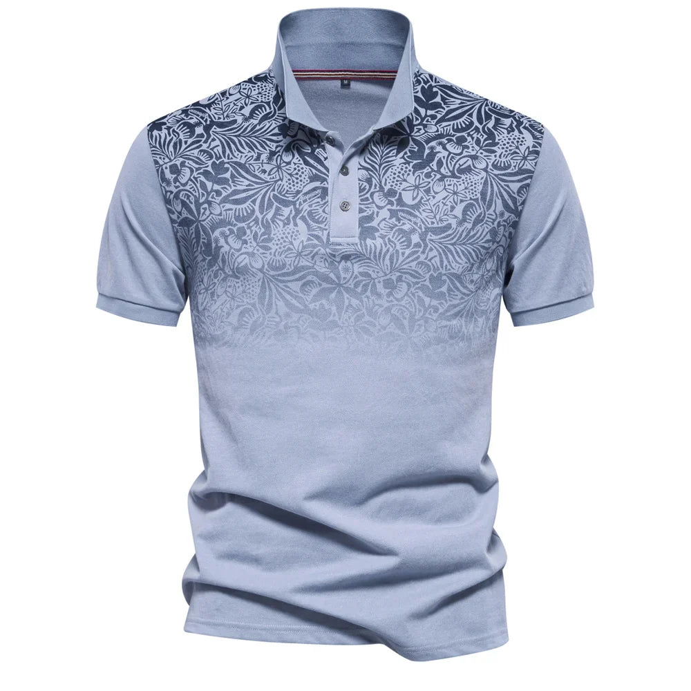 New Design Gradient Printed Cotton Blend Polo Shirts for Men Short Sleeve Summer Fashion Mens Polos