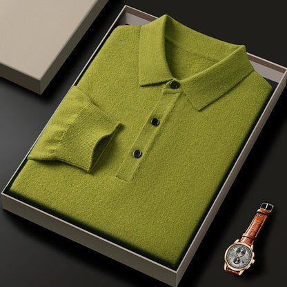 Fashion luxury knitted long sleeve polo shirt men's autumn new trend simple solid color soft skin friendly comfort lapel sweater