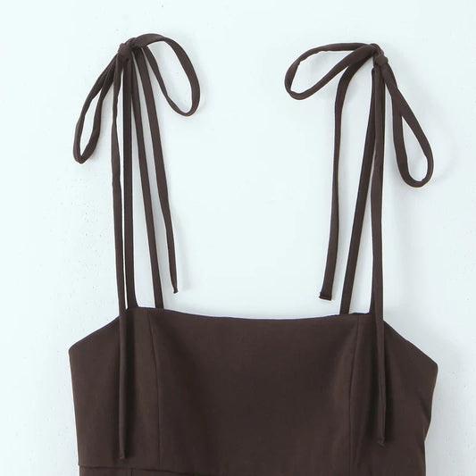 Women's Fashion Solid Color Bow Trim Stretchy Halter Top Vintage Casual Women's Chic Lady Sleeveless Top