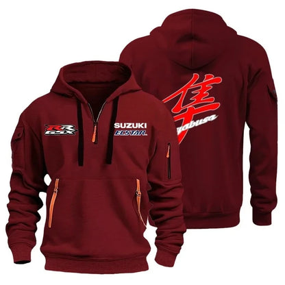 Men's casual street outdoor sports motorcycle multi-pocket sweatshirt, half-hooded sweatshirt, running and fitness sports