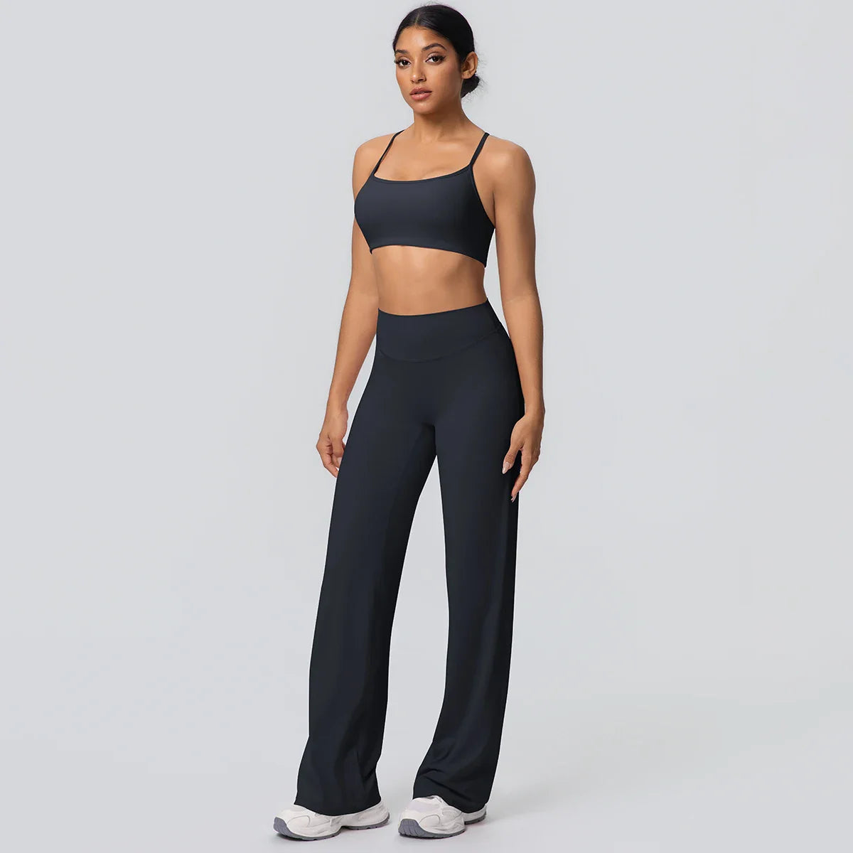 Women Gym Sports Yoga Suit Sexy Beautiful Back Yoga Underwear With Chest Pad Solid Color High Waisted Wide Leg Pants Yoga Set