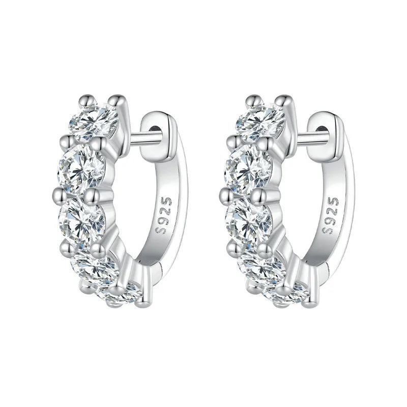Platinum Plated Moissanite Hoop Earrings for Women, D Color Round Cut Lab Diamond 925 Silver Hypoallergenic Earrings