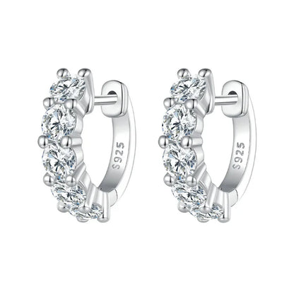 Platinum Plated Moissanite Hoop Earrings for Women, D Color Round Cut Lab Diamond 925 Silver Hypoallergenic Earrings