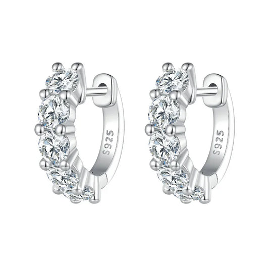 Platinum Plated Moissanite Hoop Earrings for Women, D Color Round Cut Lab Diamond 925 Silver Hypoallergenic Earrings