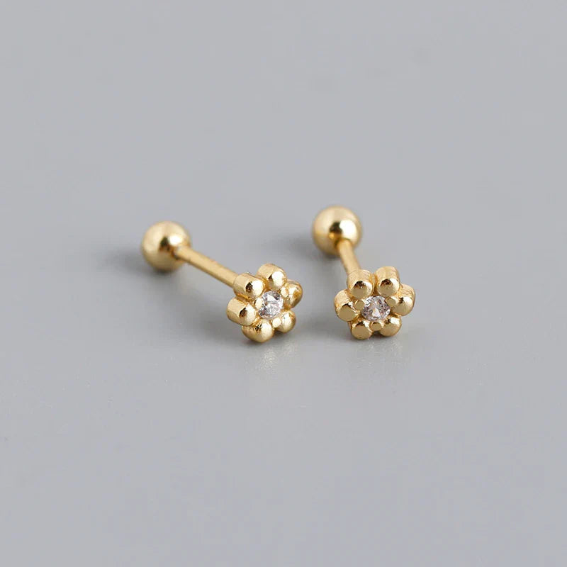 925 Sterling Silver Fashion Korean Petal Screw Bead Stud Earrings for Women Charm Ear Bone Piercing Jewelry Accessories