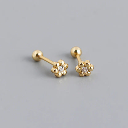 925 Sterling Silver Fashion Korean Petal Screw Bead Stud Earrings for Women Charm Ear Bone Piercing Jewelry Accessories