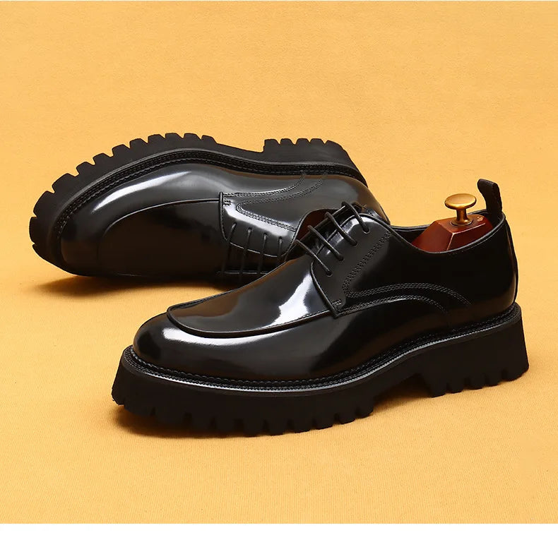 Men Oxford Brogue Genuine Leather Shoes Black Brown Classic Style Platform Lace Up Formal Shoes Wedding Office Dress Shoes Men