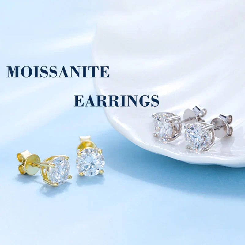 Classic 0.1-4CT Moissanite Studs Earrings for Men Women Test Passed 925 Sterling Silver Gold Plated Fine Jewelry Christmas Gifts