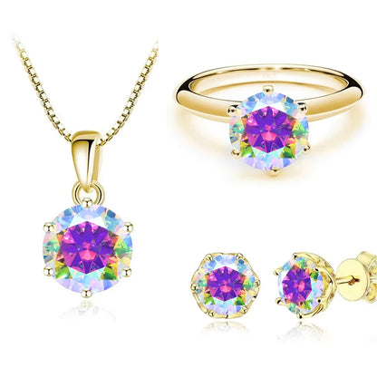 1Carat Moissanite Jewelry Set For Women Sterling S925 Silver Gold Plated Necklace Earrings Ring GRA Certified Wedding