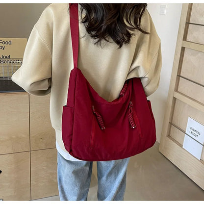 Summer Women Solid Color Shoulder Bag Fashion Lightweight Versatile Travel Crossbody Bag Commuter Nylon Large Capacity Hobo Bag