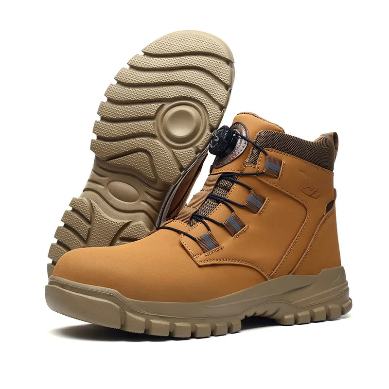 High Top Work Shoes Men Rotary Button Slip Resistant Safety Shoes Water Resistant Work Sneakers Anti-Puncture Anti-smash Shoes