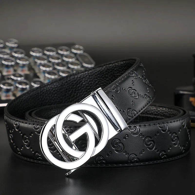 New Width 3.4cm Men's Belt Business Formal Real Leather Canvas Male Belt High Quality Metal Automatic Buckle Belt for men jeans