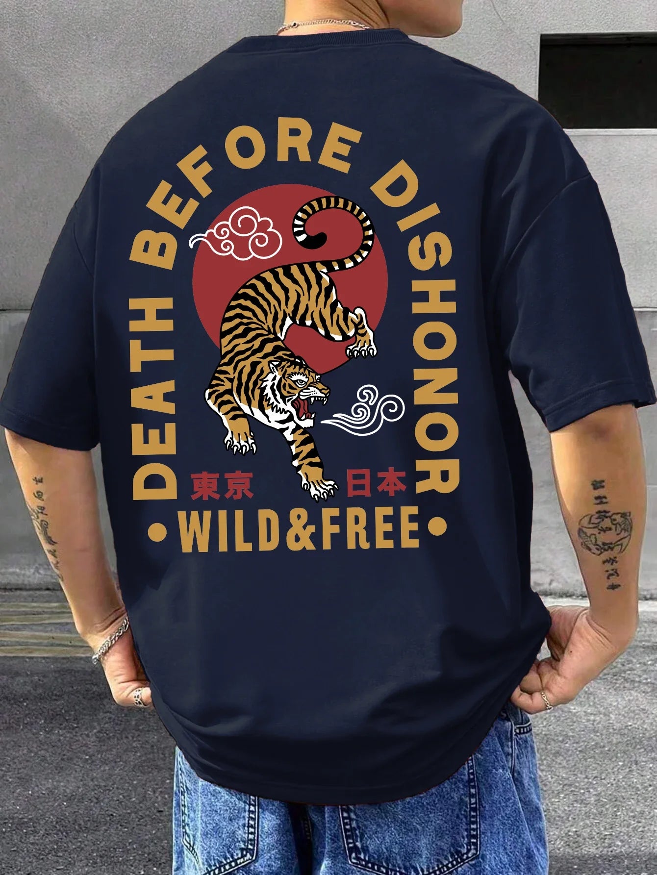 Tiger Letter Print Casual Commute 
 Mans Tshirt Fitting Breathable Tee Shirt Leisure Comfort Tee Clothing Round Neck Tops