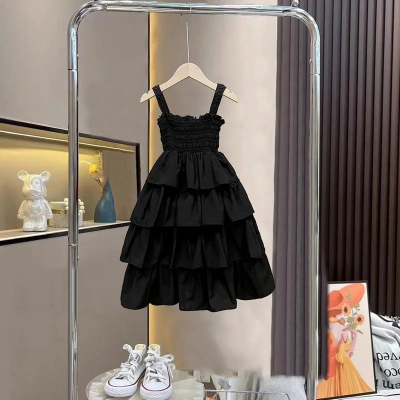 Girls Sling Dress Summer Children Layers Slip Long Gown Kids Birthday Party Vestidos Clothes Teen Casual Sleeveless Dress 4-12Y